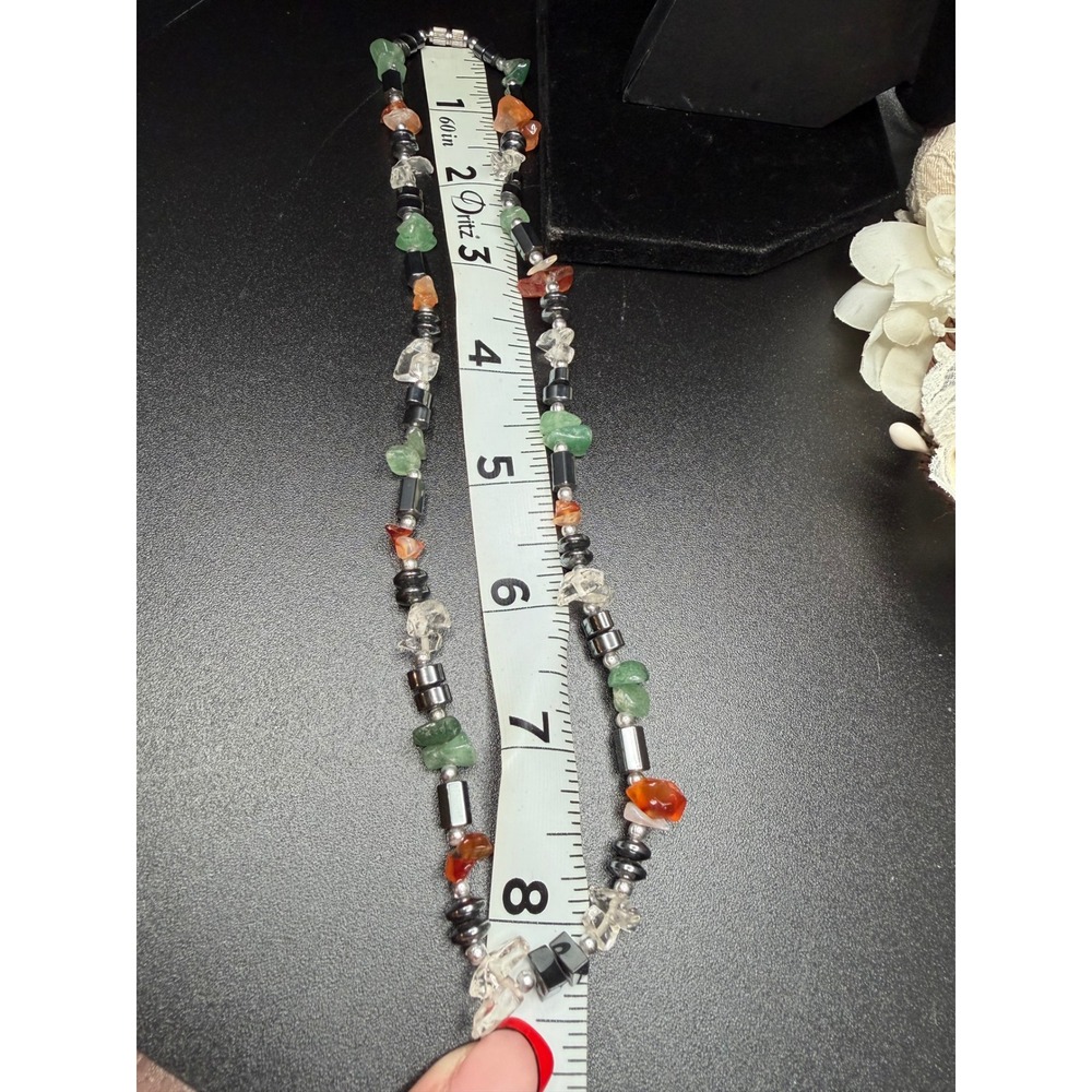 16" Handcrafted Artisan Mixed Stone & Hematite Beaded Necklace Boho Southwestern - Picture 3 of 3